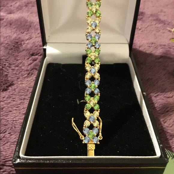 NWOT Designer Gold Vermeil 925 Vintage Heavy Chrystal Bracelet! - Picture 4 of 9